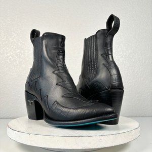 Lane CHELSEA Black Cowboy Ankle Bootie 10 Western Wear Leather Tall Heel Boots